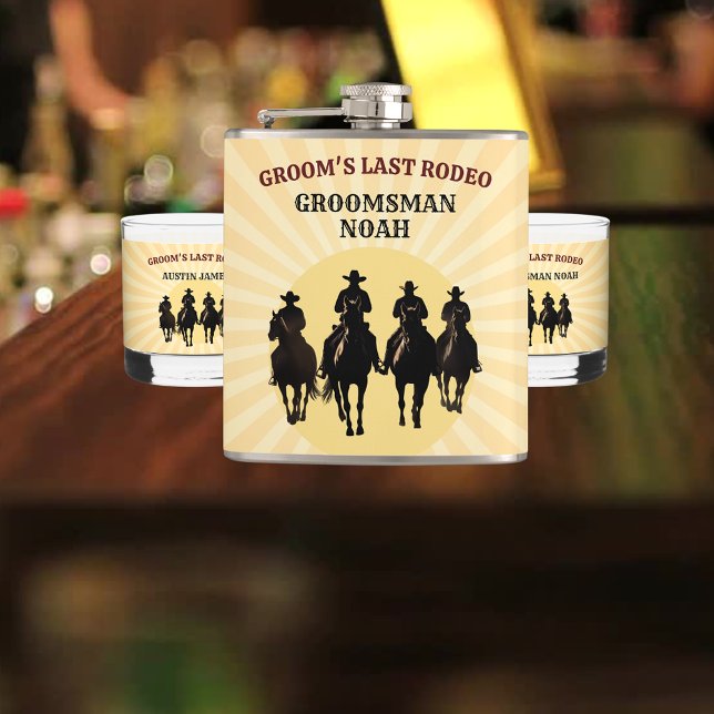 Petaca Despedida de Soltero del Novio Último Rodeo del No (Groom’s Last Rodeo Sunset Groomsman Bachelor Party Flask)
