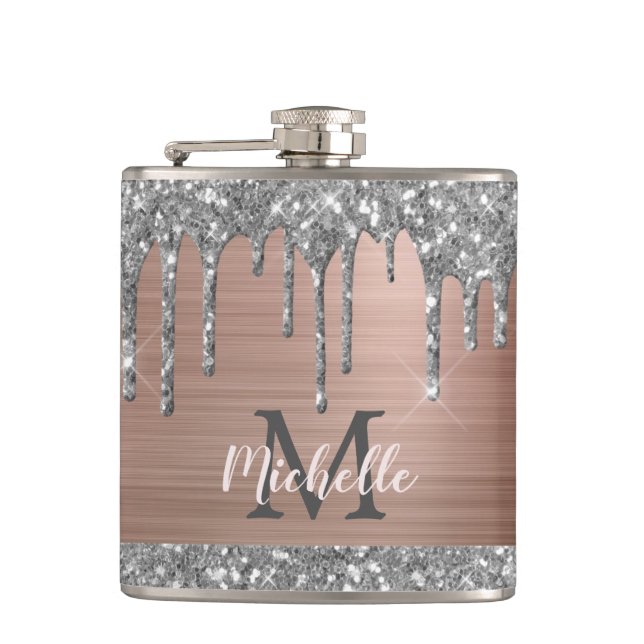 Petaca Destellos de plata goteando sobre monograma metáli (Anverso)