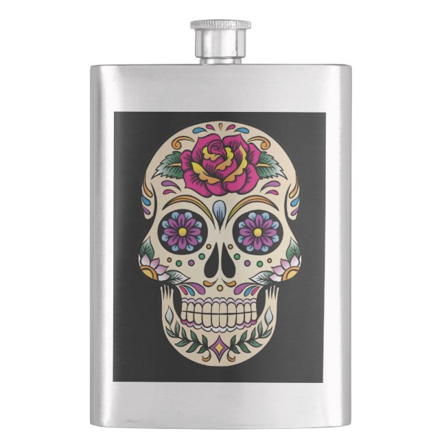Petaca Día de la Calavera Muerta con Rosa (Anverso)