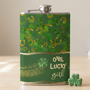 Petaca Día de San Patricio Chica Afortunada Verde y Dorad