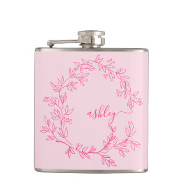 Petaca Día de soltera de niña con monograma rosa brillant