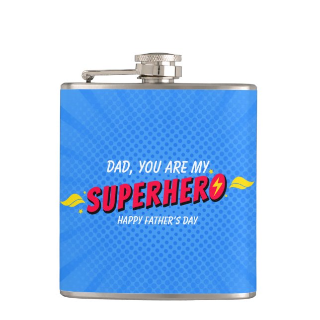 Petaca Día del Padre Superhéroe Cómic Retro (Anverso)