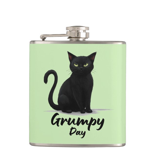 Petaca Día gruñón con gato negro (Anverso)