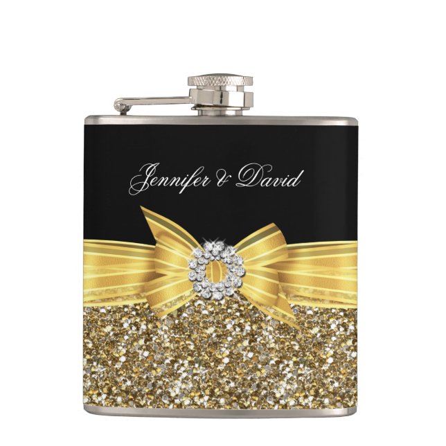Petaca Diamante Negro Amarillo Dorado Compromiso Boda (Anverso)