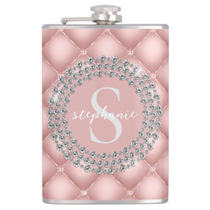 Petaca Diamantes Brillantes Acolchados Blush Rosa Monogra