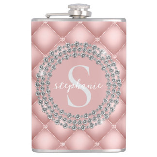 Petaca Diamantes Brillantes Acolchados Blush Rosa Monogra