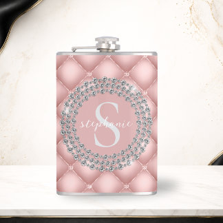 Petaca Diamantes Brillantes Acolchados Blush Rosa Monogra
