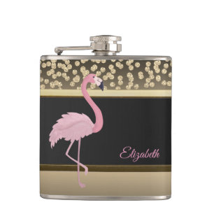 Petaca Diamantes de oro elegantes, flamenco rosa - Person