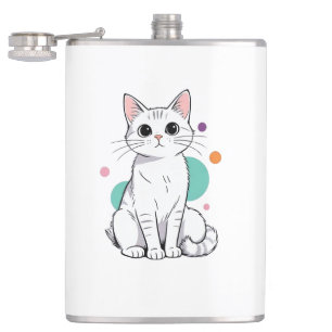 Petaca Dibujo Animado de Gato Blanco Kawaii Adorable