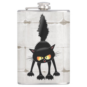 Petaca Dibujo animado de gato negro divertido y fiero