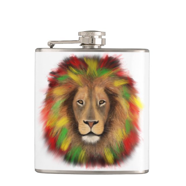 Petaca Dibujo de cabeza de león Rasta rojo amarillo verde (Anverso)