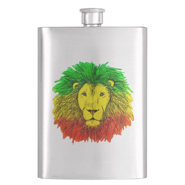 Petaca Dibujo de cabeza de león Rasta rojo amarillo verde (Anverso)