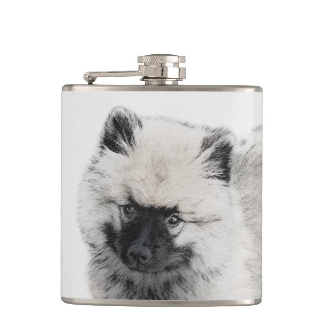 Petaca Dibujo de cachorros de Keeshond - Arte de perros o (Anverso)