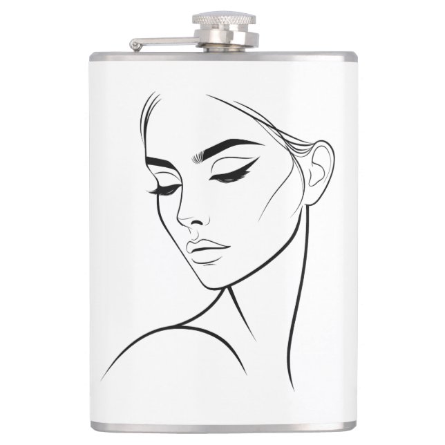 Petaca Dibujo de cara de una mujer de línea nº3 (Anverso)
