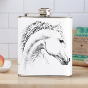 Petaca Dibujo de lápiz de retrato de caballo Arte ecuestr