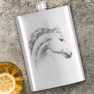 Petaca Dibujo de lápiz de retrato de caballo Arte ecuestr