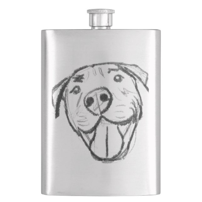 Petaca dibujo de pitbull simple amantes de perros blanco  (Anverso)