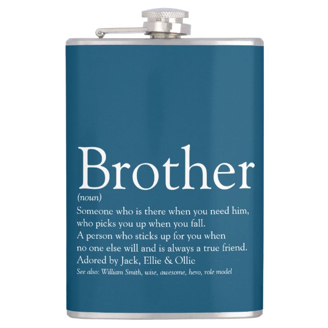Petaca Dicho de definición de hermano divertido azul (Anverso)