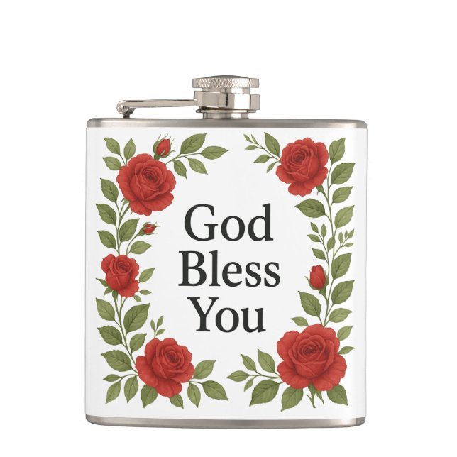 Petaca Dios te bendiga Rosa floral religiosa (Anverso)