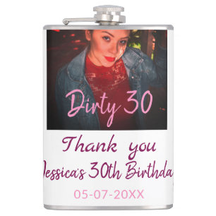 Petaca Dirty 30 Cumpleaños añadir nombre rosa añadir fech