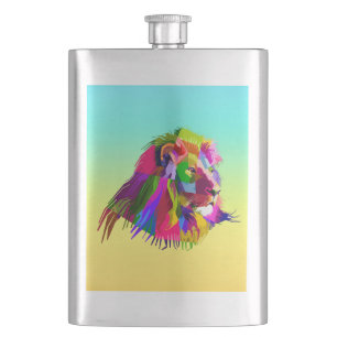 Petaca Diseño de arte pop prismático de cabeza de león-62