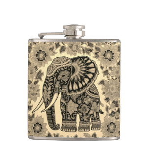 Petaca Diseño de estilo vintage de elefante Batik, taza e