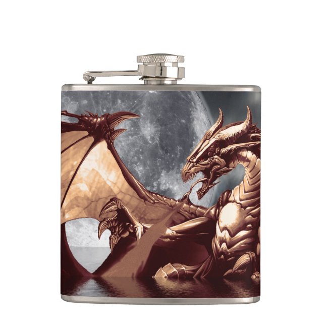 Petaca Diseño de fantasía de dragón y luna (Anverso)