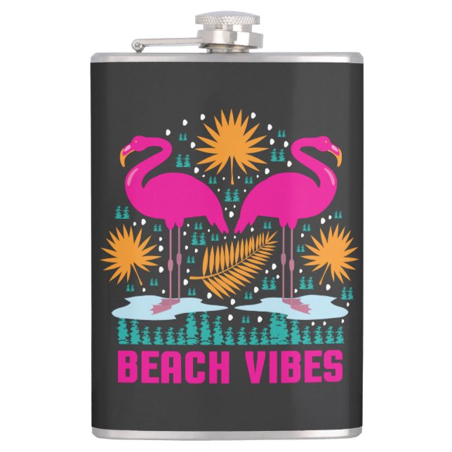 Petaca Diseño de Flamencos Rosas Beach Vibes (Anverso)