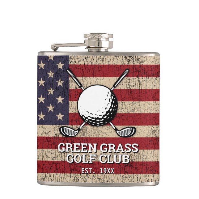 Petaca Diseño de Golf con Bandera Americana (Anverso)