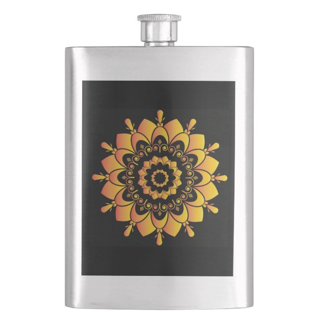 Petaca Diseño de Mandala Único Dorado (Anverso)