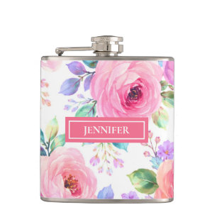 Petaca Diseño de nombre personalizado floral boho de aman