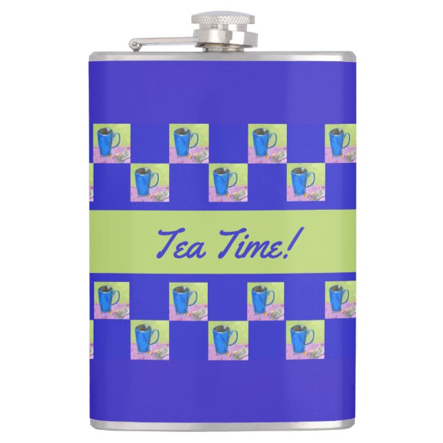 Petaca Diseño de repetición de tiempo de té verde/azul ar (Anverso)