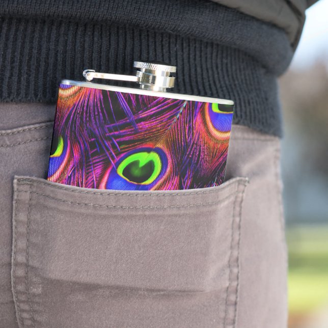 Petaca Diseño de textura de plumas de pavo real rosado y  (In Situ)