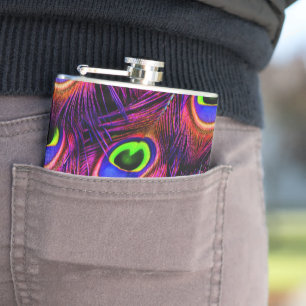 Petaca Diseño de textura de plumas de pavo rosa y púrpu