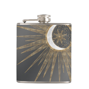 Petaca Diseño elegante Doodles dorados Sun Moon Mandala