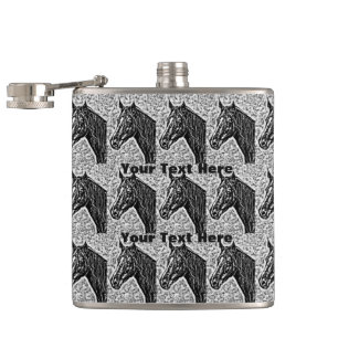 Petaca diseño equino imagen en blanco y negro de un cabal