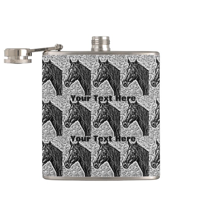 Petaca diseño equino imagen en blanco y negro de un cabal (Abierto)