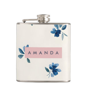 Petaca Diseño floral azul elegante y personalizado