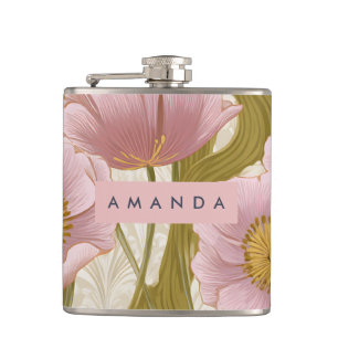 Petaca Diseño Floral de Amapola Rosa Vintage Personalizad