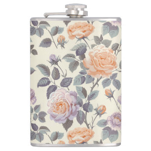Petaca diseño floral de lilac suave y naranja