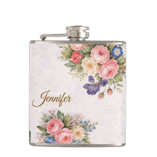 Petaca Diseño Floral de Rosa Vintage Rústico Personalizad