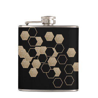Petaca diseño geométrico elegante de hexágono negro y oro