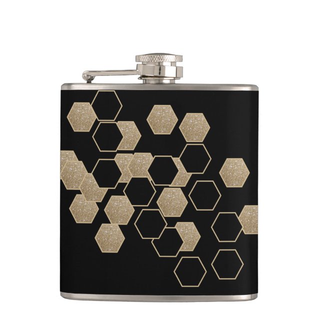 Petaca diseño geométrico elegante de hexágono negro y oro (Anverso)