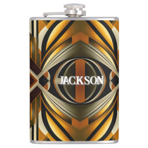 Petaca Diseño Geométrico Geo Negra y Dorado Negrita