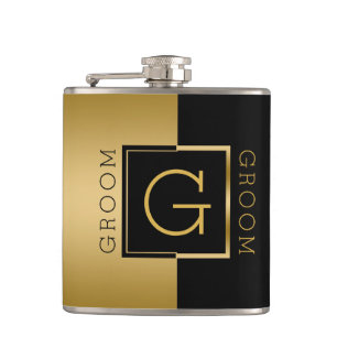 Petaca Diseño geométrico moderno Groom Gold y Black