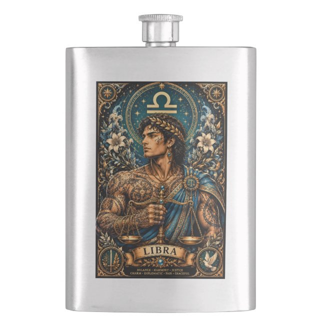 Petaca Diseño masculino celestial de Libra del zodiaco (Anverso)