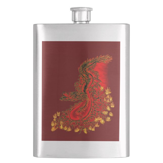 Petaca Diseño rojo y dorado de China Dragon (Anverso)