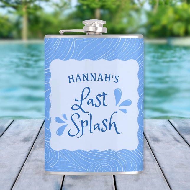 Petaca Diversión Personalizada "Último Chapuzón" Despedid (Last Splash Theme custom name flask - a chic bachelorette party gift for a memorable celebration.)