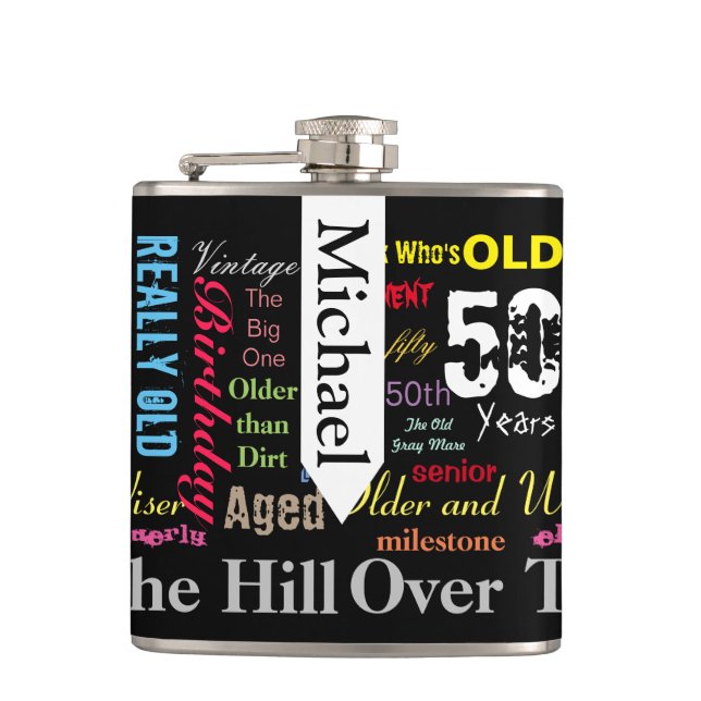 Petaca DIY Text | 50.º cumpleaños feliz | Flask de hito (Anverso)