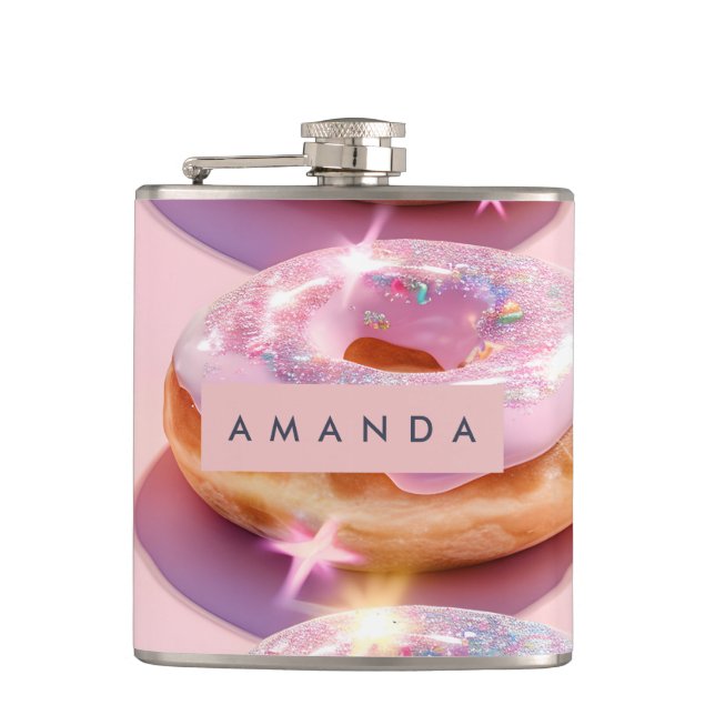 Petaca Dona Rosa Pastel Personalizada con Brillo (Anverso)